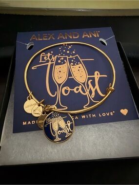 Alex and Ani Rafaelian Gold-tone 'Let's Toast' Champagne Charm Bangle
